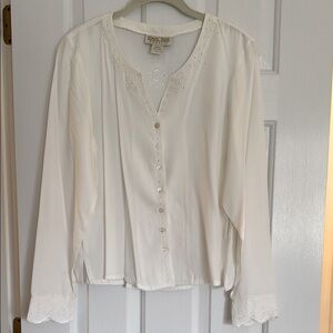 Women's White Embroidered Button-Up Top